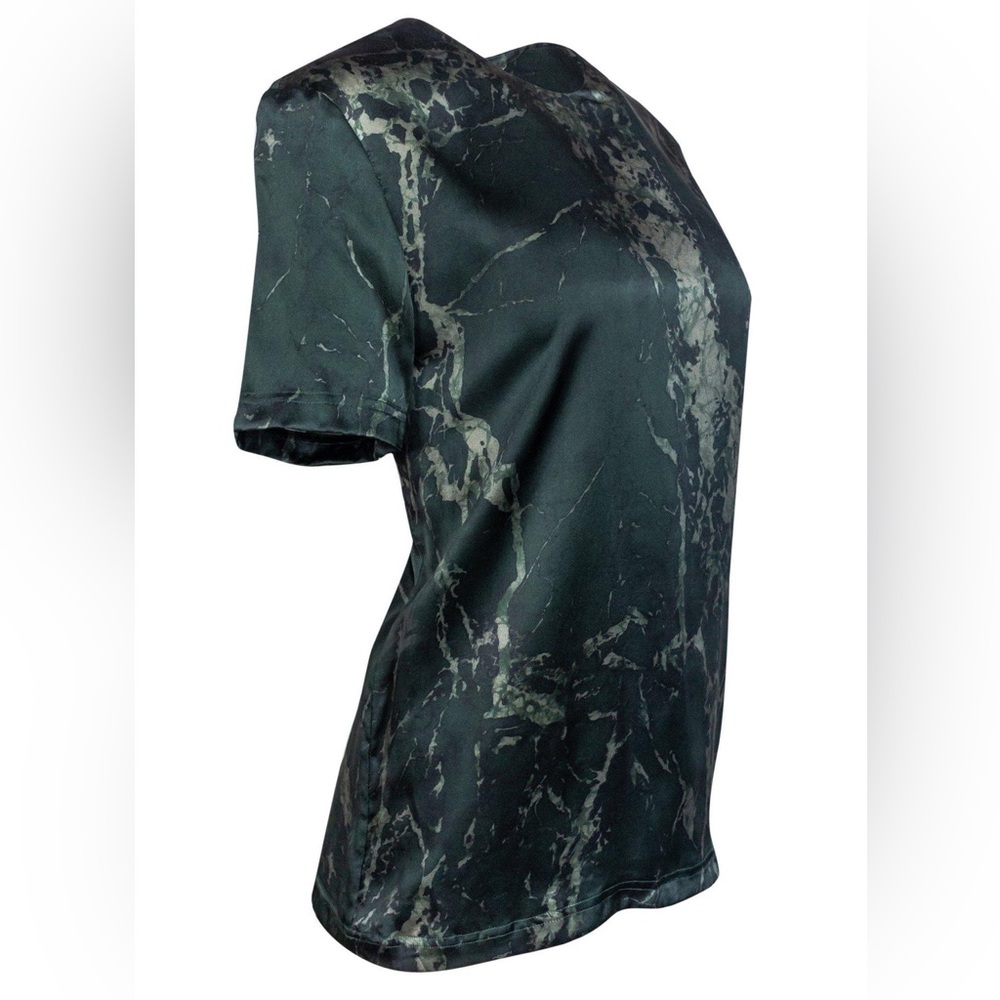 NWT Balenciaga Dark Green Silk Marble Print Shirt - Picture 4 of 7